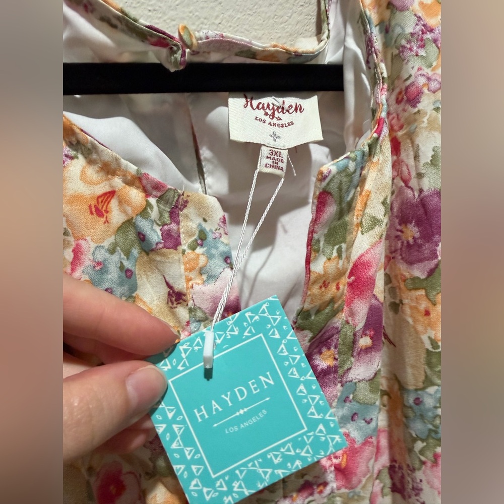 Hayden Los Angeles floral print belted tier poplin midi dress easter - Picture 6 of 11